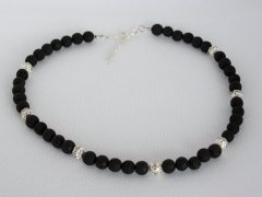 Lavaperlenkette mit Strassperlen und Verlängerung