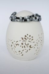 Armband Glasperlen dreireihig schwarz-grau-silber