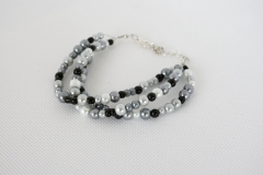 Armband Glasperlen dreireihig schwarz-grau-silber